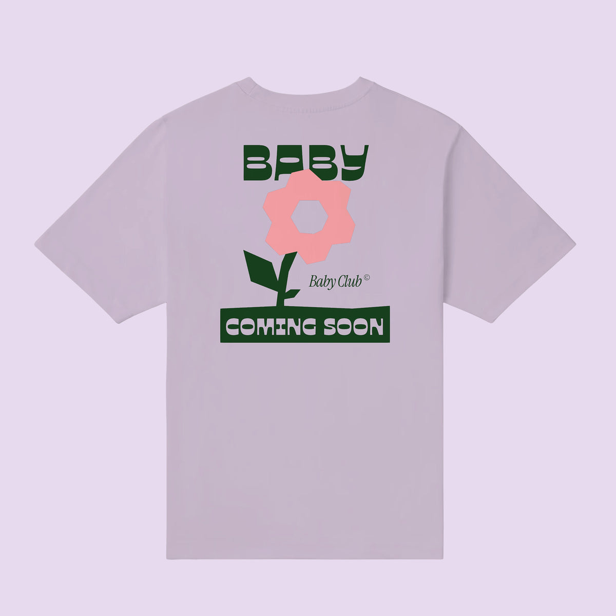 T-shirt lila « Baby Coming Soon » à fleur rose – t-shirt annonce de grossesse