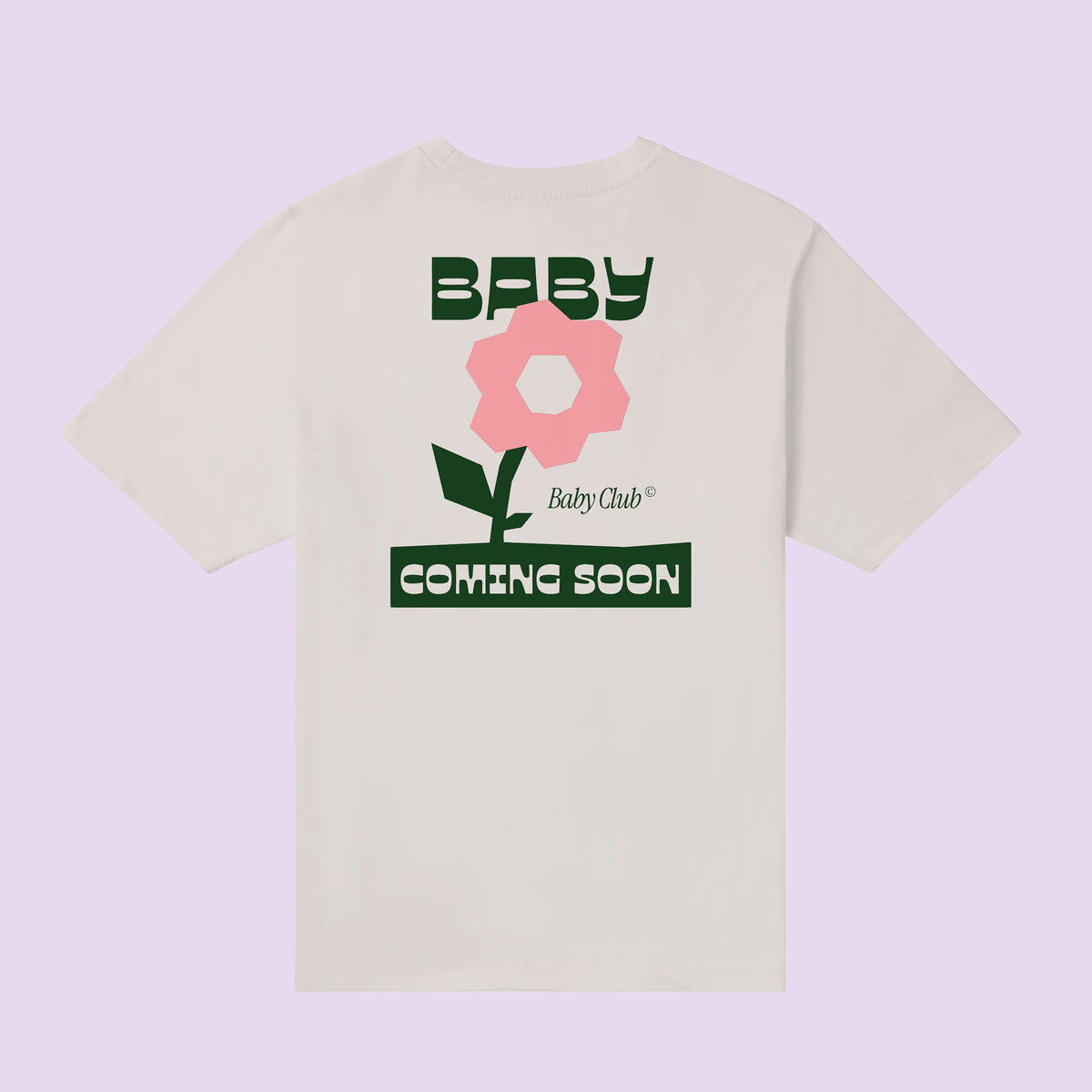 T-shirt off white « Baby Coming Soon » à fleur rose, Baby Club – annonce grossesse