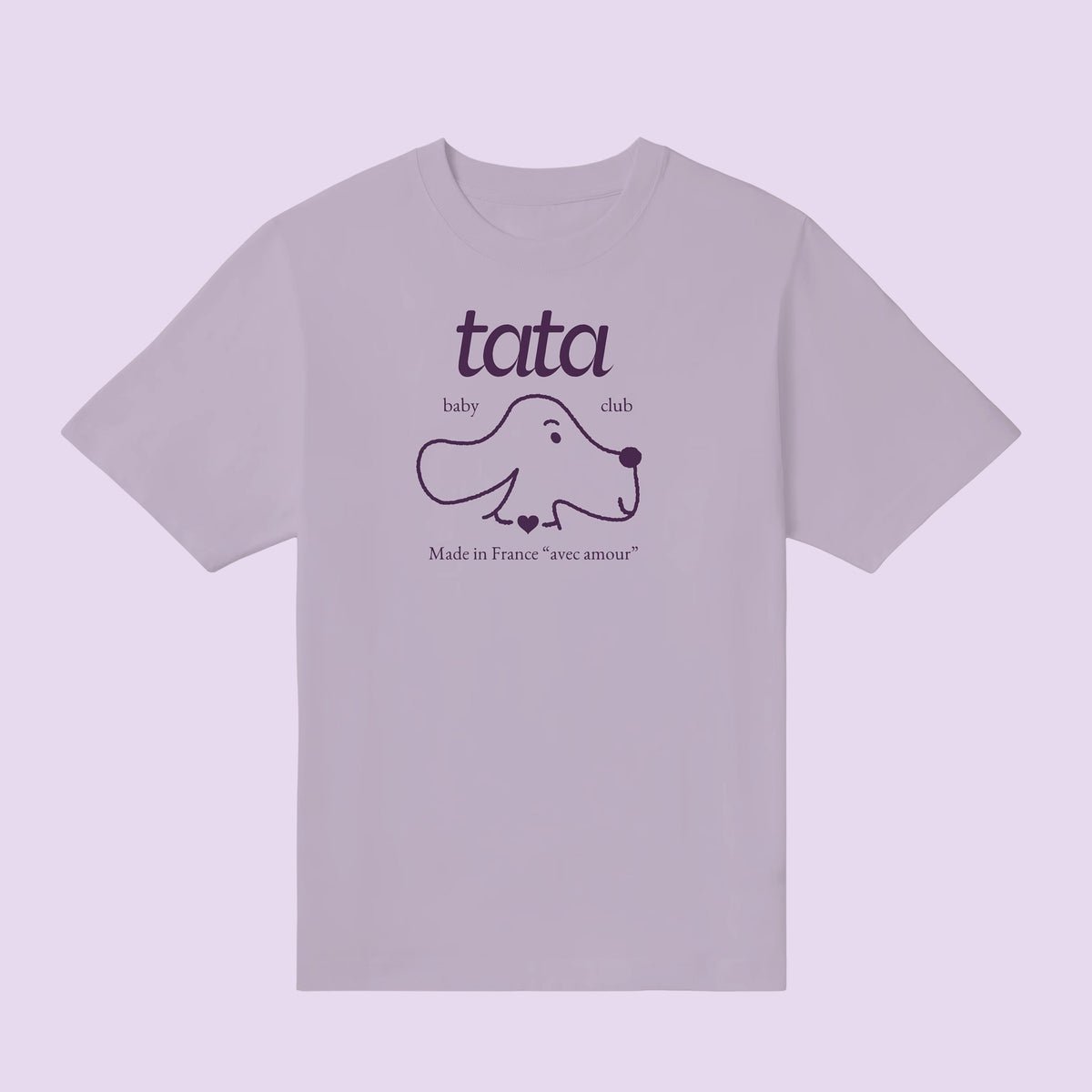 T-shirt lila « tata » Baby Club illustré d'un chien – annonce grossesse future tata