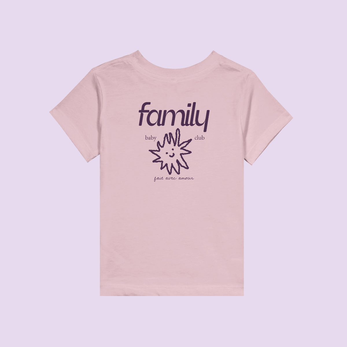 T-shirt enfant rose « family » Baby Club au soleil souriant – annonce grossesse par l'aîné