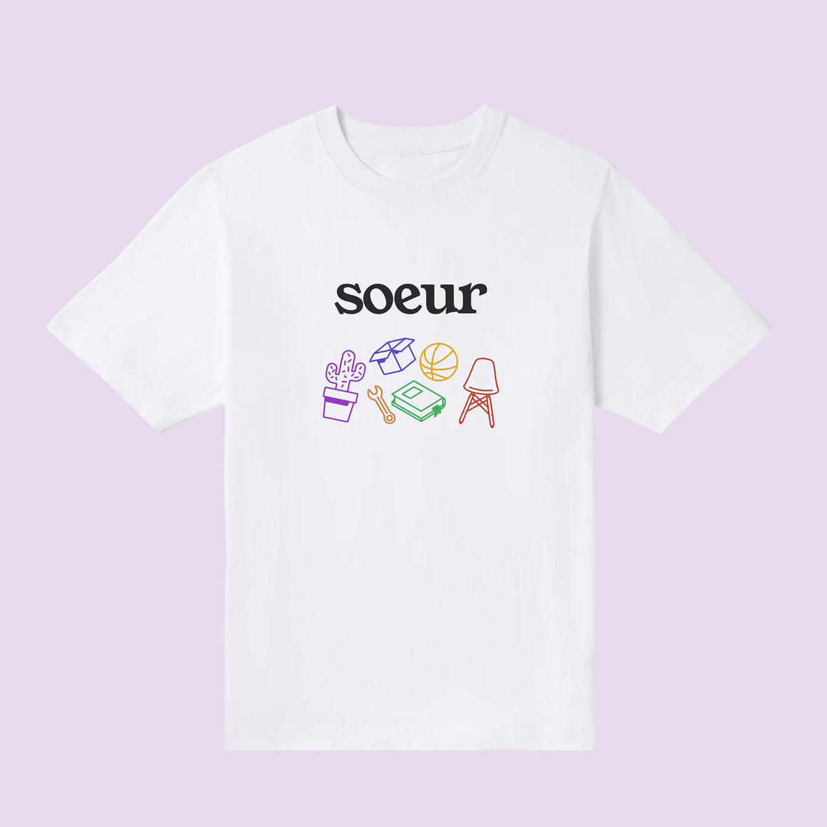 T-shirt enfant blanc « soeur » illustré de petits objets colorés – annonce grossesse grande sœur