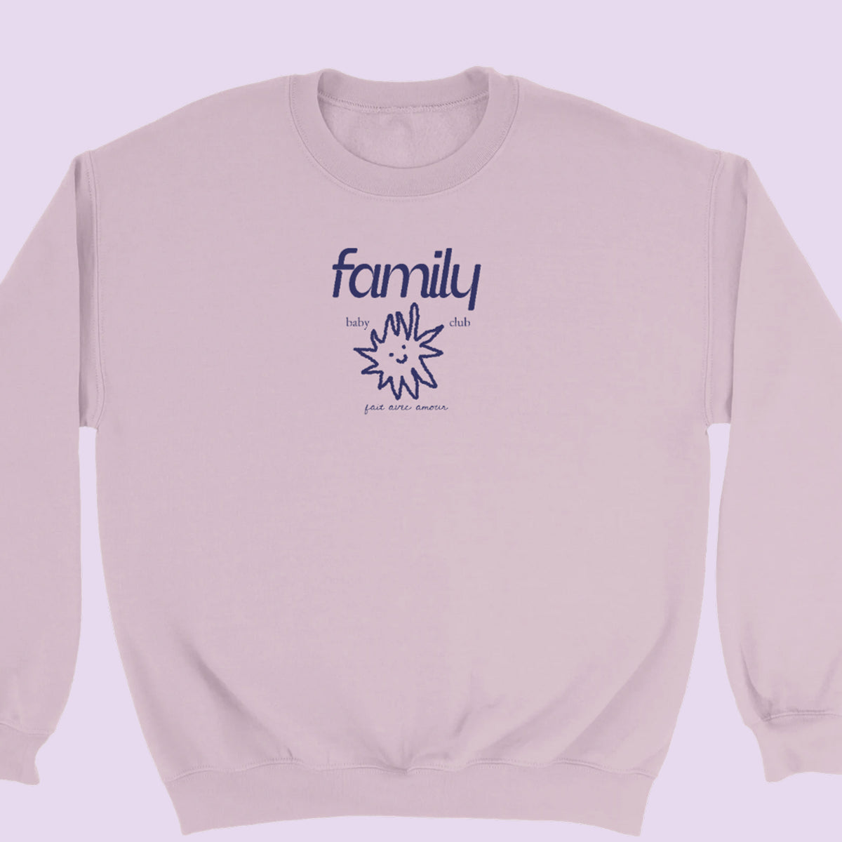 Sweat rose brodé « family » Baby Club avec soleil souriant – cadeau famille naissance