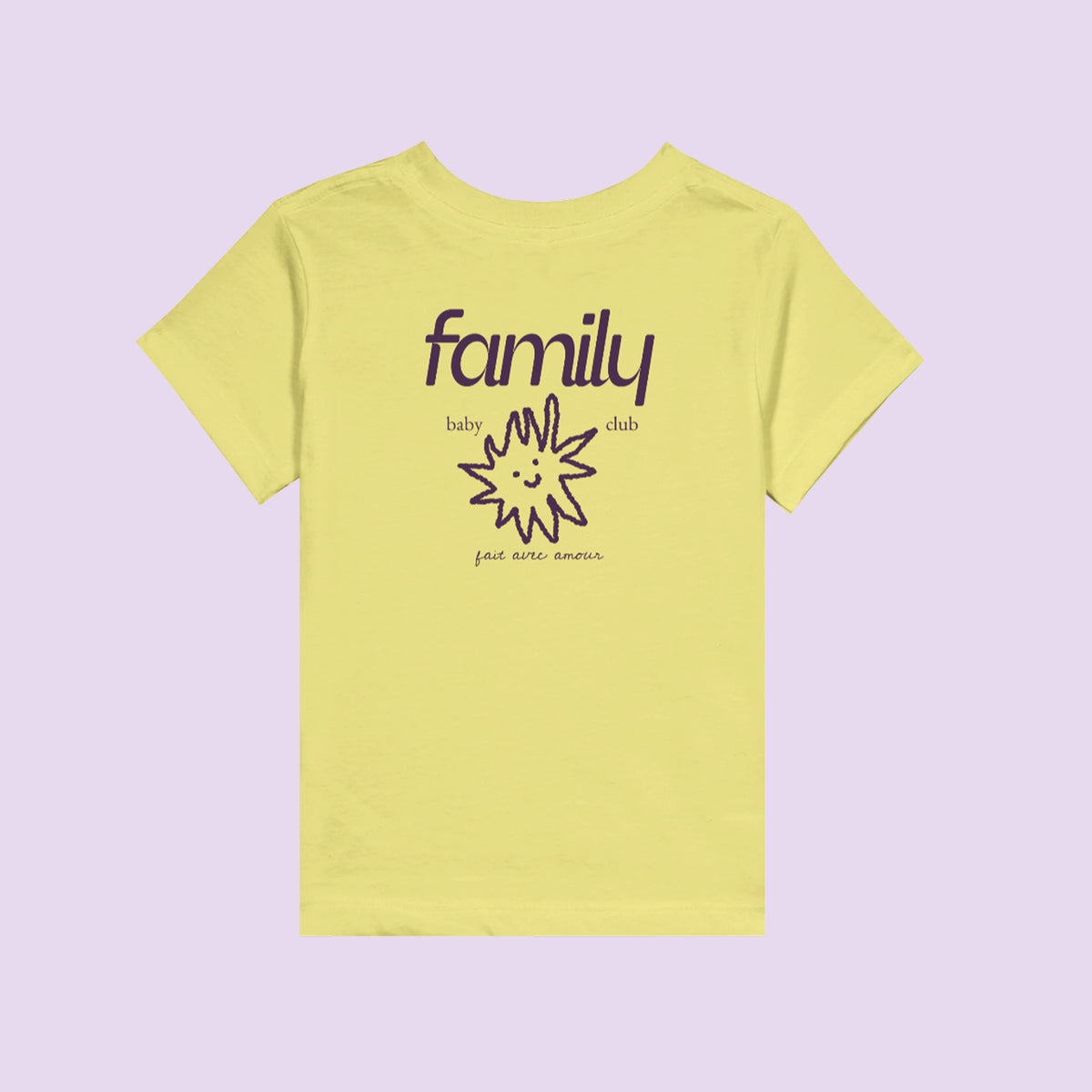 T-shirt enfant jaune « family » Baby Club au soleil souriant – cadeau enfant aîné