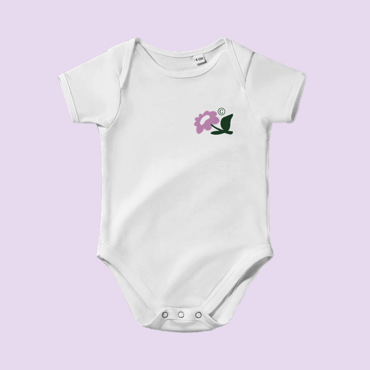 Body bébé blanc avec petite fleur violette sur la poitrine – body Baby Flowers
